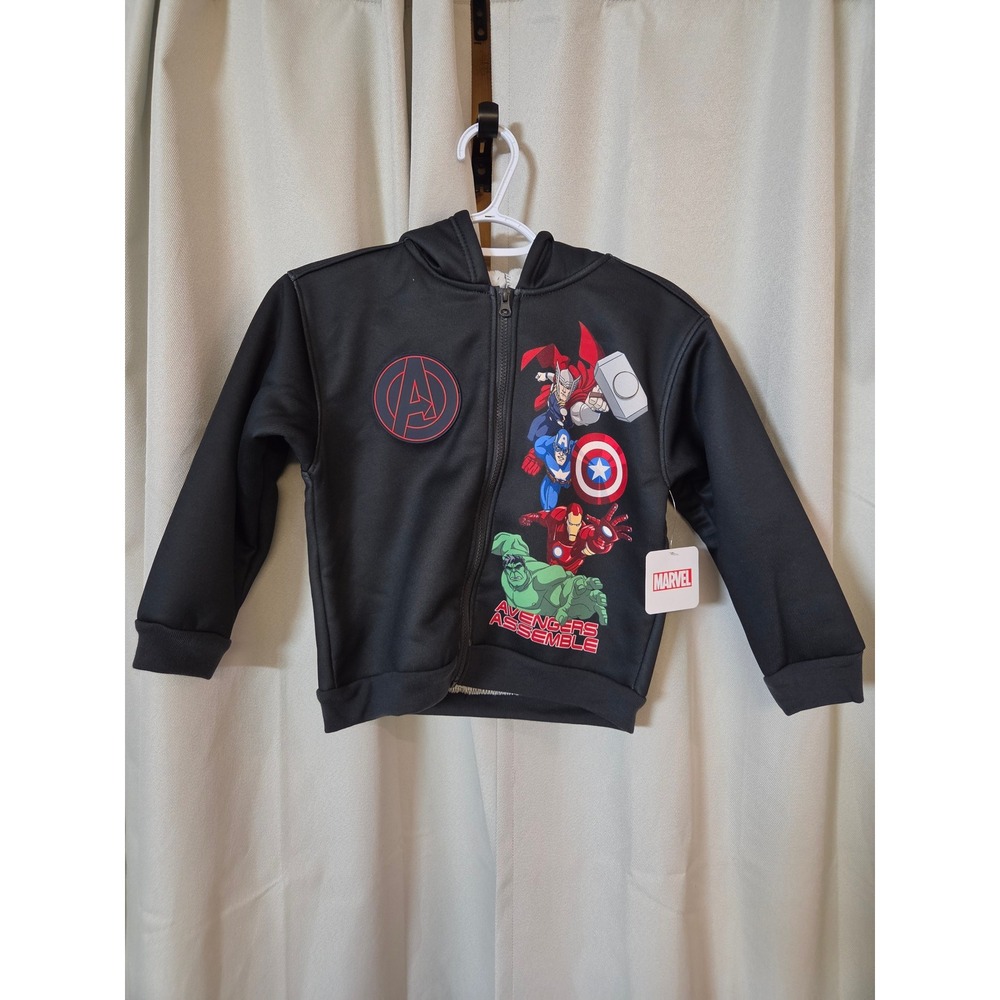 Marvel Avengers Assemble Boys Black Faux Fur Lined Zip Up Hoodie Jacket Size 7